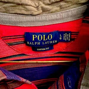 Polo Ralph Lauren Mens Polo Shirt Short Sleeve Custom Fit Striped Red Blue L